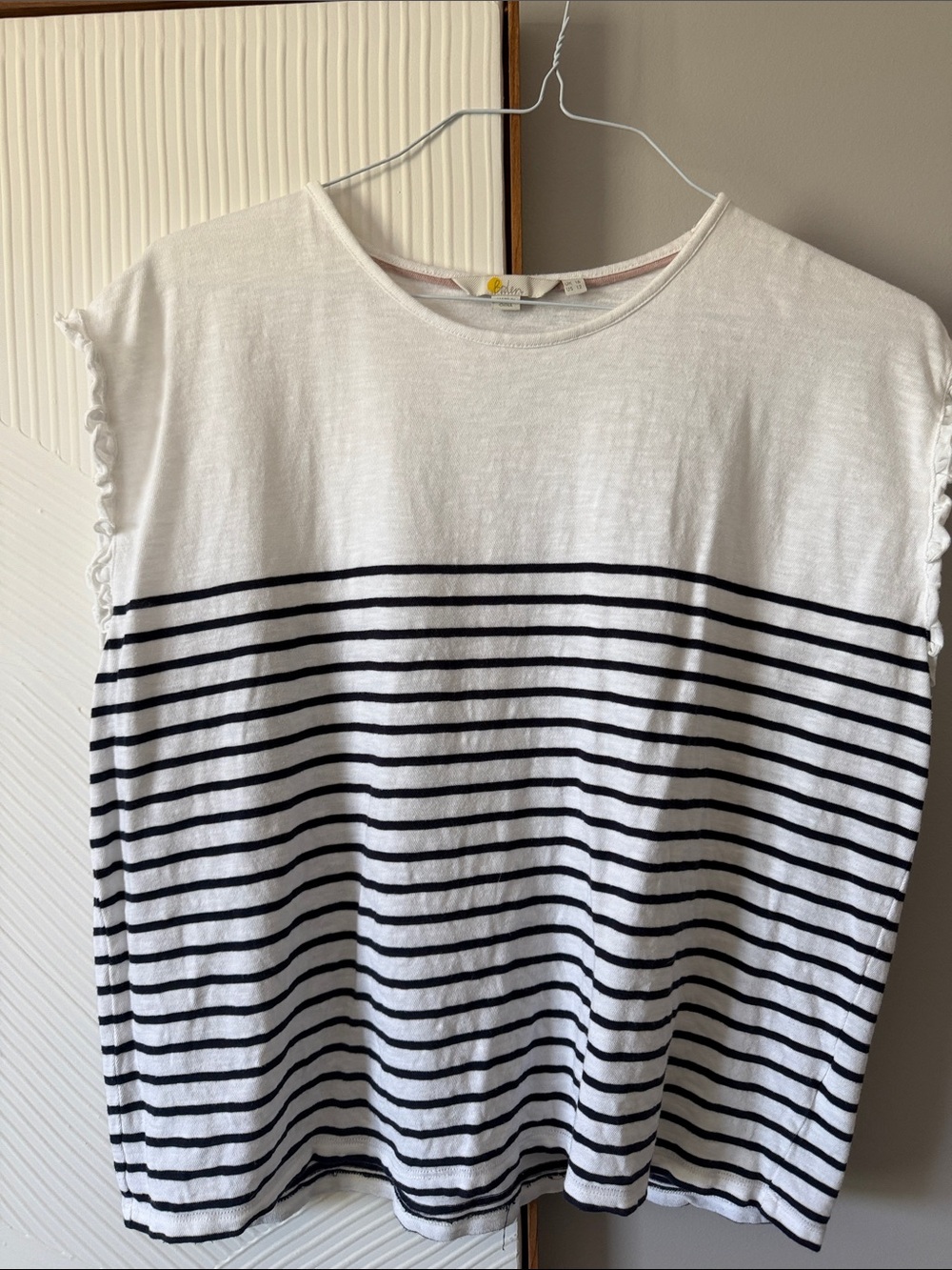 BODEN Women’s White & Navy Striped Knit Top sz 12